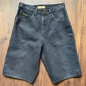 NU Wear Black Denim Jean Shorts Size 33 Coated Skater Streetwear